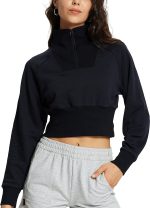 BALEAF Women's Half Zip Cropped Sweatshirt High Neck Long Sleeve Crop Pullover Athletic Ribbed Corset Hems Cozy